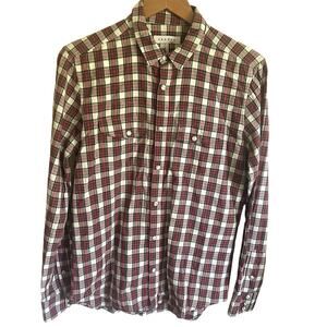 Sandro Paris Button Up Shirt Plaid Western Snap Red White Cotton Men's Medium